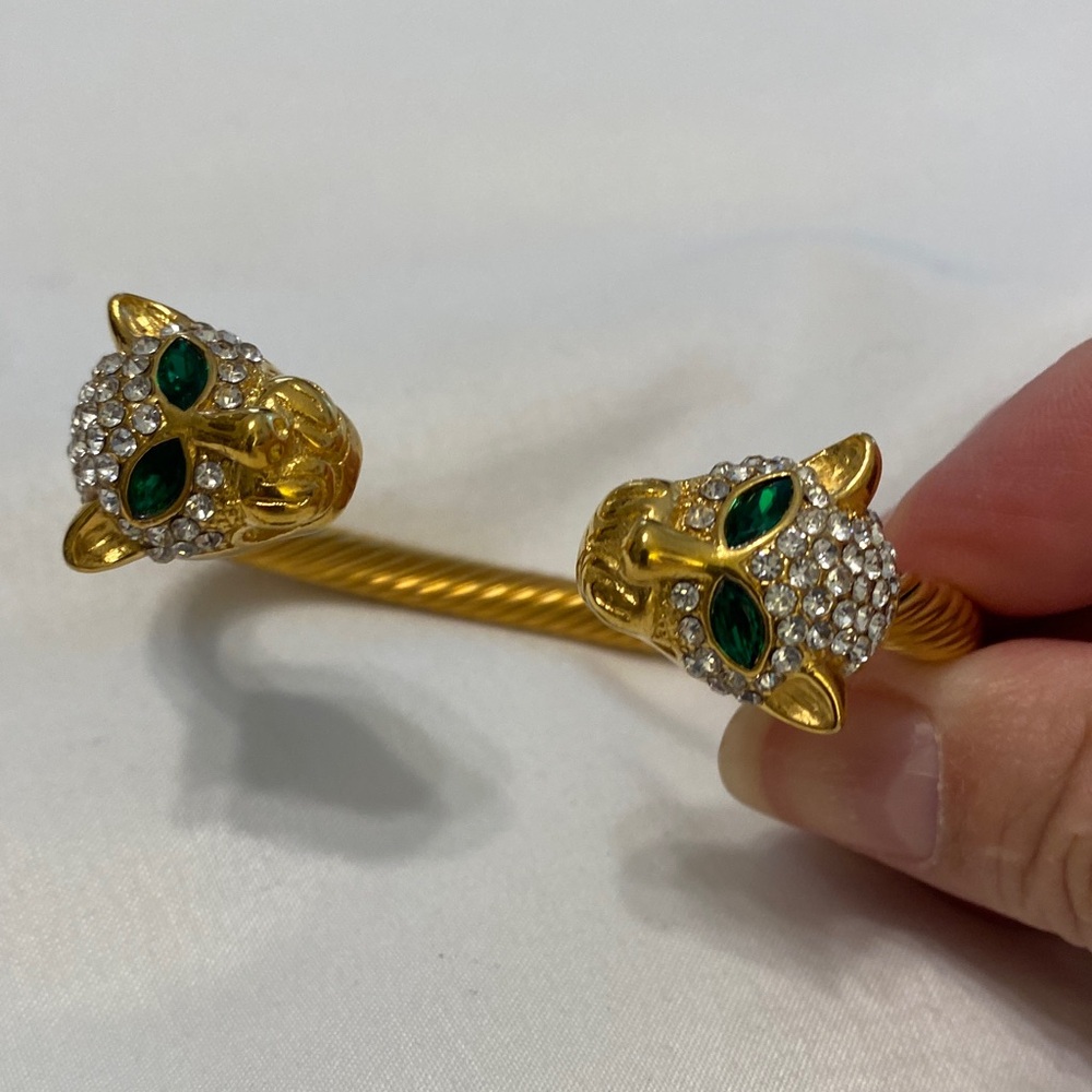 Gold and Green Panther Bracelet adjustable slip on